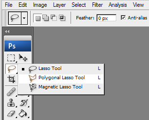 Trên thanh công cụ dọc, chọn Lasso Tool.